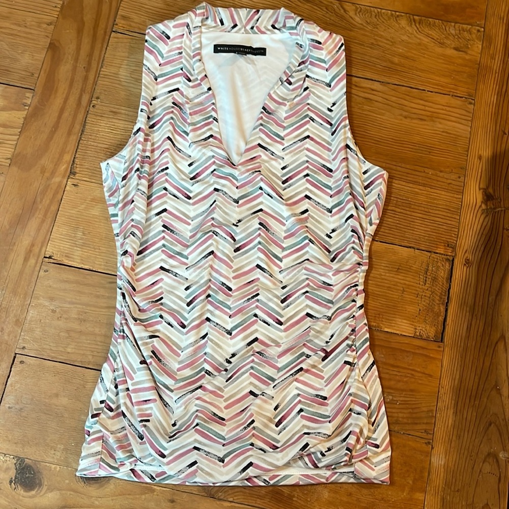 Cleaning out my closet!!!  WHBM. Pink, tan and black geometric top